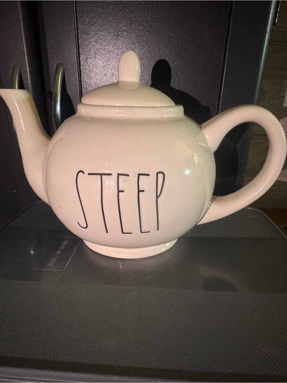 Rae Dunn STEEP Teapot White Ceramic Tea Pot with Lid Farmhouse Decor